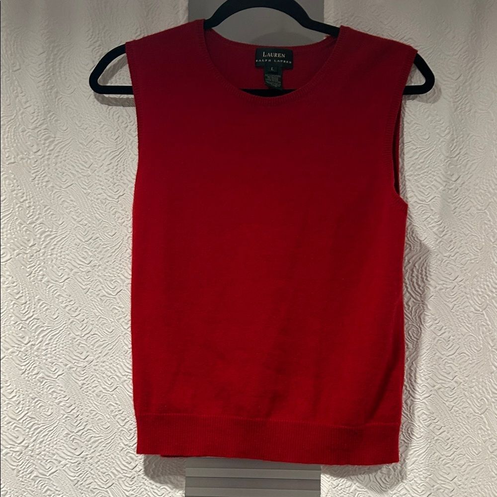 Lauren Ralph Lauren 100% Cashmere Red Sleeveless Top Large Dry Cleaned